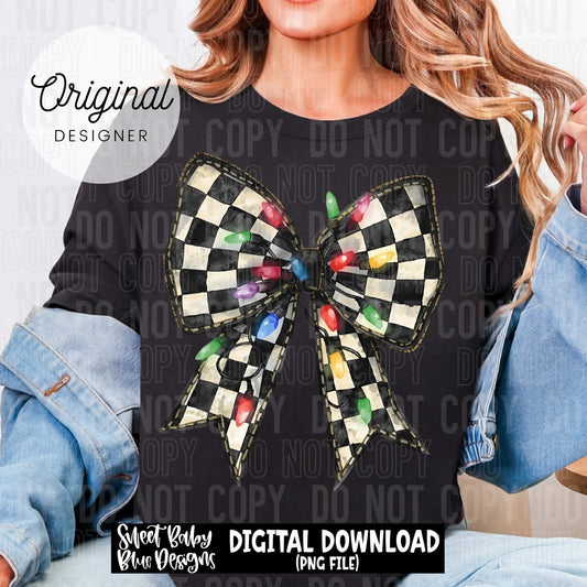 CHECKERED BOW WITH LIGHTS