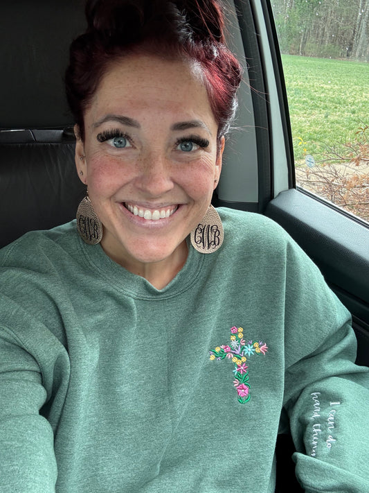 Embroidered Floral Cross Sweatshirt
