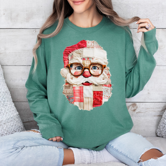 PATCHWORK SANTA--COMFORT COLORS LONG SLEEVE--PRE ORDER