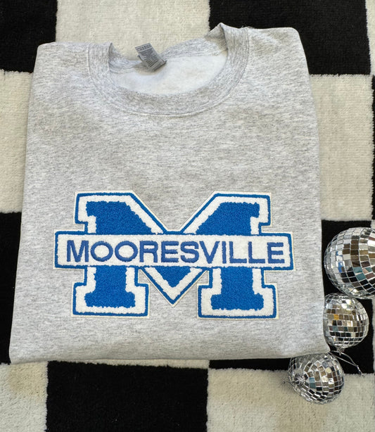 YOUTH-Mooresville Chenille Patch Crewneck/Hoodie- PRE ORDER